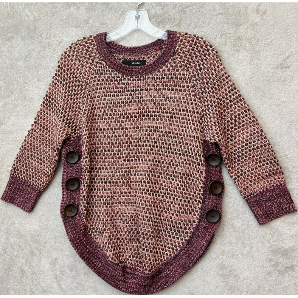 Ali Miles Knit Sweater Small Oversized Button Accent Round Hem‎ Lagenlook Artsy